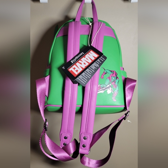 Loungefly Green Goblin faux leather daypack backpack gun metal grey hardware - Picture 6 of 16